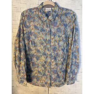 Folk women’s blouse button up 100% cotton floral whimsical colorful cottagecore